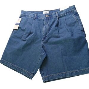 Dockers Mens Pleated Relaxed Fit Washed Denim Shorts Blue W38 9 Inch Inseam NWT